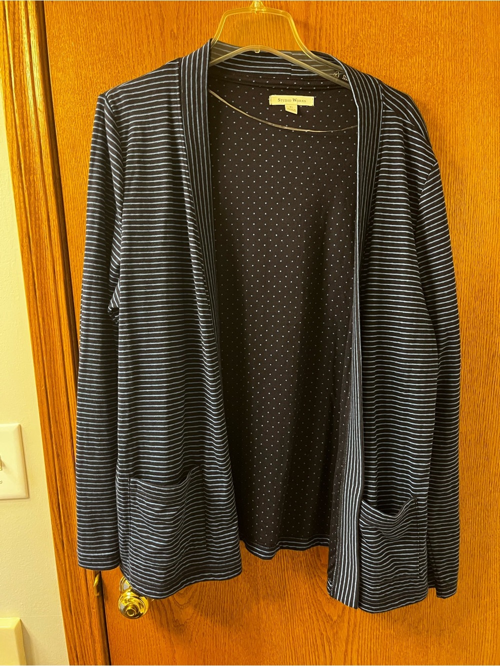 Studio Works Navy with Light Blue Striped Open Cardigan